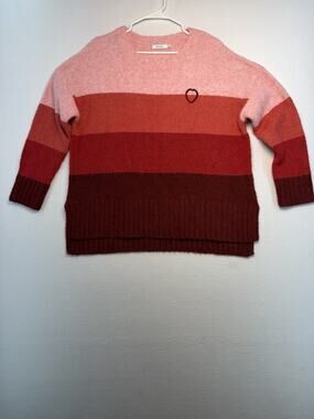 RARE Mersea SeaHappy Striped Sweater with Heart One Size Pink Red Knit